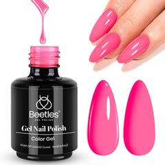 Beetles Hot Pink Gel Polish bottle close-up for vibrant color and long wear.