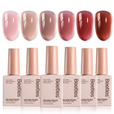 Beetles Jelly Gel Nail Polish Set with six neutral fall colors for nails.