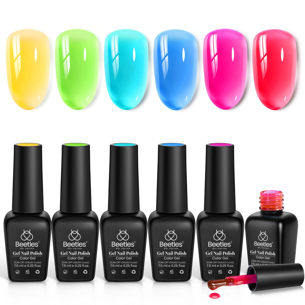 Beetles Jelly Gel Nail Polish Set six colors for glassy jelly nails.