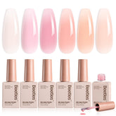 Beetles Jelly Gel Nail Polish Set Ballet Dress swatches show milky pink nude tones