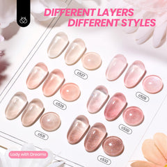 Beetles Jelly Gel Nail Polish Set nude-pink-brown bottles closeup highlighting long-lasting gloss