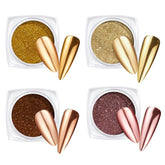 Beetles metallic chrome nail powder in gold jar delivers luxe chrome shine for nails.
