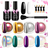 Beetles metallic chrome kit contents for at-home nail art exploration.