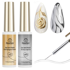 Beetles Metallic Gel Nail Liner Silver close-up with chrome shine for bold nail outlines.