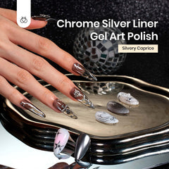 Beetles silver mirror chrome liner creates a reflective 3D effect on nails.
