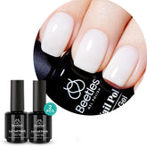 Beetles milky white jelly polish bottle shows translucent finish for natural nails.