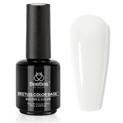 Beetles Milky White Rubber Base Gel Polish bottle front demonstrates a strong base for nails