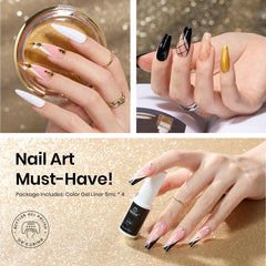 Beetles Nail Art Liner Gel Set black nail art for bold outlines.