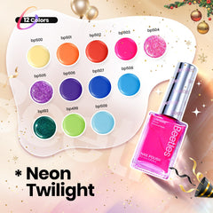 Beetles neon Christmas nail-art set shows glitter rainbow for festive nails.