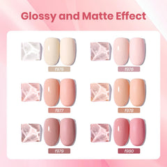 Beetles Nude Gel Polish swatch display showing six versatile nude-pink shades for any occasion.