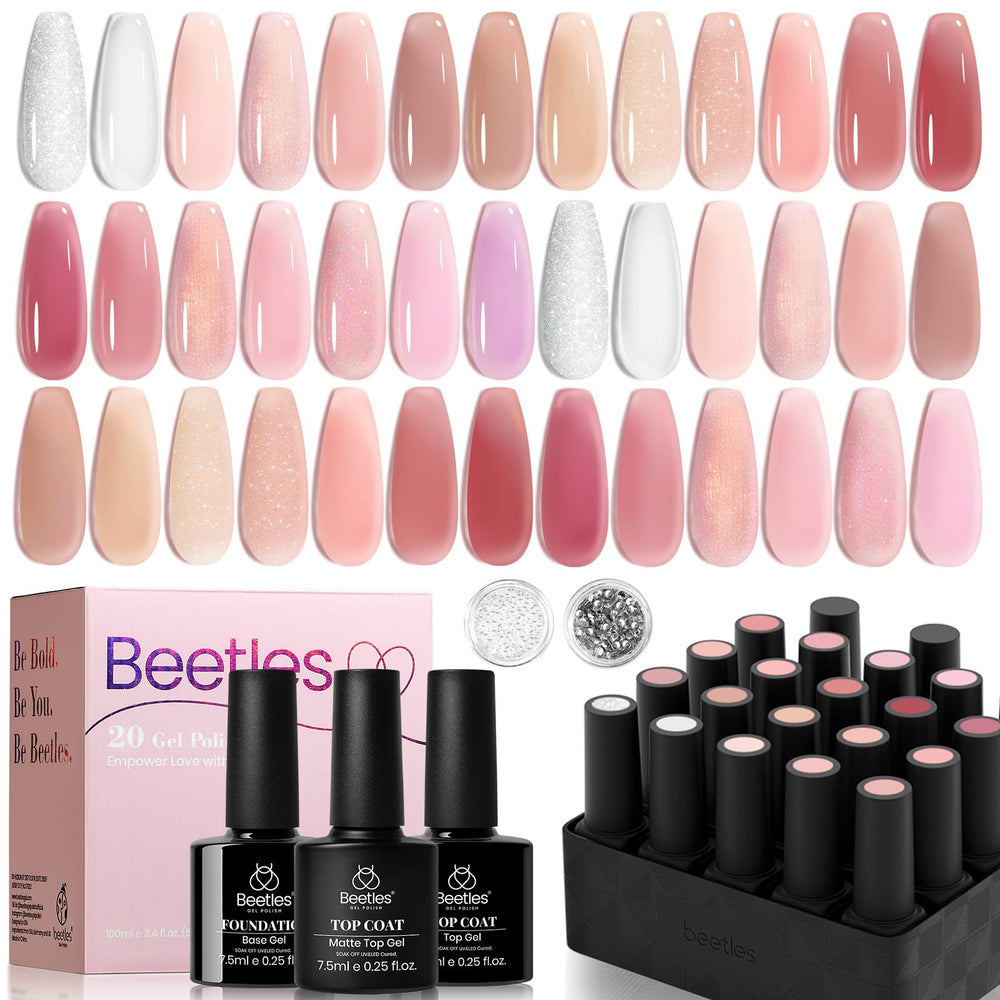 Beetles Nude Pink Gel Nail Kit packaging, ideal for at-home manicures.