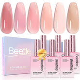 Beetles Nude Pink Gel Nail Polish Set bottle closeup showing six shades for elegant manicure