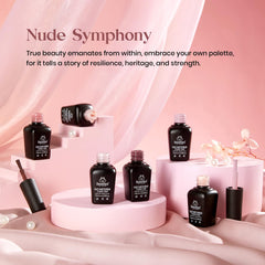 Beetles Nude Symphony swatch wheel displaying nude pink and brown tones for shade selection.