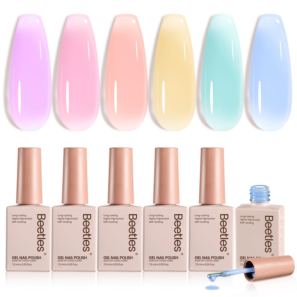 Beetles Pastel Gel Nail Polish Kit packshot highlights six jelly colors for fashionable nails