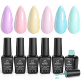 Beetles Pastel Gel Polish Set packaging showcasing six pastel shades for versatile nail art ideas.