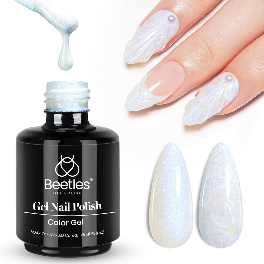 Beetles Pearl Gel Nail Polish en botella, brillo perlado para uñas elegantes.