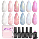 Beetles Pearl Gel Nail Polish Set packaging shows a gift-ready six-color mermaid collection for DIY manicures.