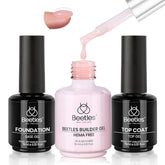 Beetles pink builder gel bottle for long-lasting nail extensions and strength.