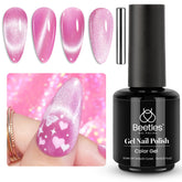 Beetles Pink Cat Eye Gel Nail Polish bottle with pink glitter for glamorous nails.