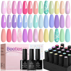Beetles Pink Gel Nail Polish Set with twenty pastel colors for versatile manicures.
