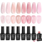 Beetles Pink Gel Nail Polish Set packaging with eight nude pink jelly shades
