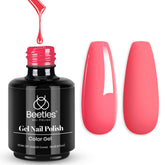 Beetles Pink Gel Nail Polish Strawberry Solid 15ml bottle, long-lasting color for home manicures.