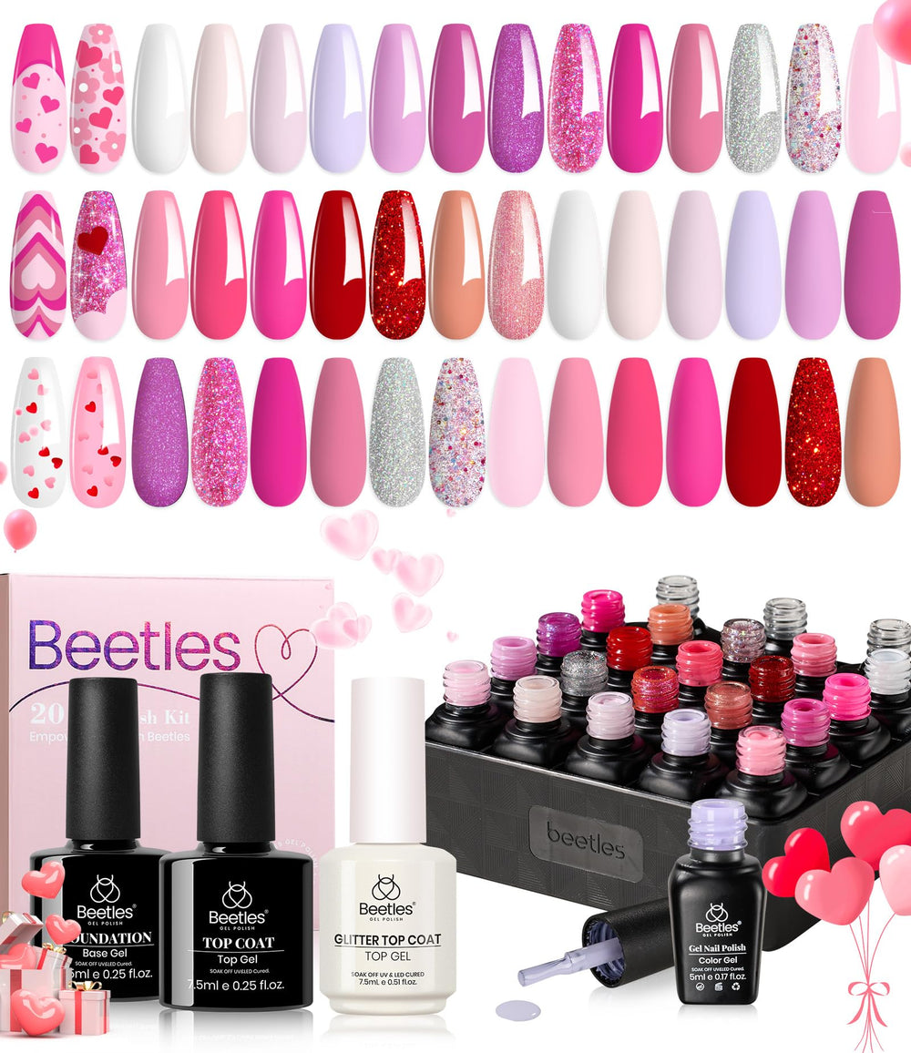 Beetles Pink Gel Polish Set showing colors collection for daily wear and special occasions.