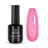 Beetles Pink Glitter Gel Polish bottle shows pink glitter shine for statement nails.