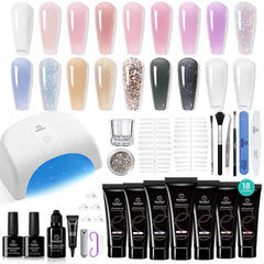 Beetles poly-extension gel kit full set shows diverse colors for at-home manicures.