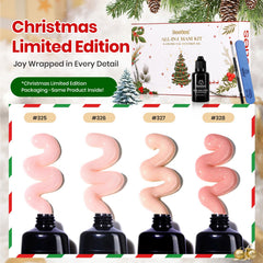 Beetles poly gel nude pink nails close-up highlights natural, elegant extensions.