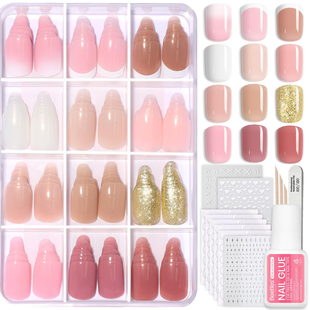 Beetles press on nails caramel drift kit front shows all-in-one set for at-home DIY manicures