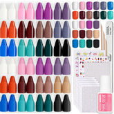 Beetles Gel Polish press-on nails kit display in 24 colors for quick, at-home manicures.