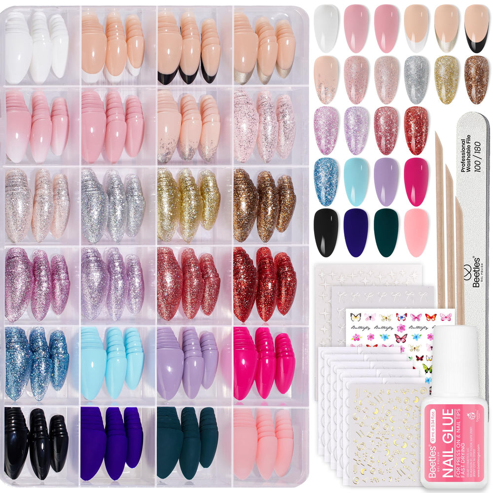 Beetles Press On Nails Kit 720Pcs unboxing shows versatile colors and included tools for fast at-home manicures.