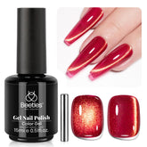 Beetles Red Cat Eye gel polish 15ml with magnetic shimmer for versatile mani.