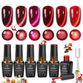 Beetles Red Cat Eye gel nail polish set bottle swatches for burgundy nails