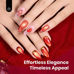 Beetles red cat eye gel with gold powder adds luxe sparkle.