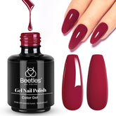 Beetles Red Gel Nail Polish bottle swatch showing rich wine red shade for festive nails.
