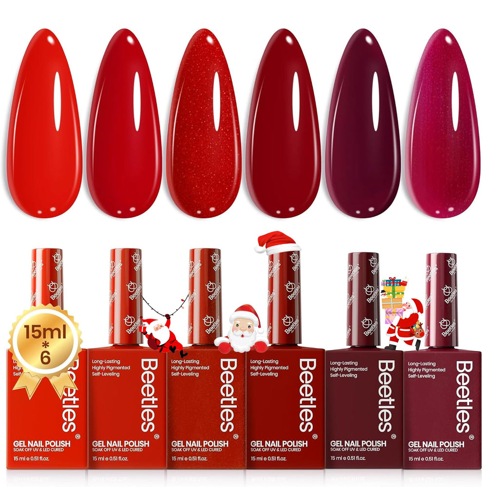 Beetles red gel nail polish set six colors bottle lineup for long-lasting color ideas