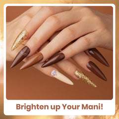 Beetles Roasted Chestnuts gold-glow polish swatch adds warm shimmer for party nails.