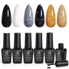 Beetles Shimmer Gel Nail Polish Set packaging showcases six colors for at-home manicures.
