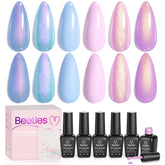 Beetles Shimmer Glitter Gel Nail Polish Set swatches show pearl finish for lasting shine
