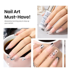 Beetles silver french tips nail art with reflective liner effect