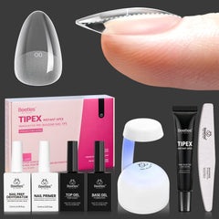 Beetles Tipex almond short tips assembled for strong apex, salon-quality extensions at home.