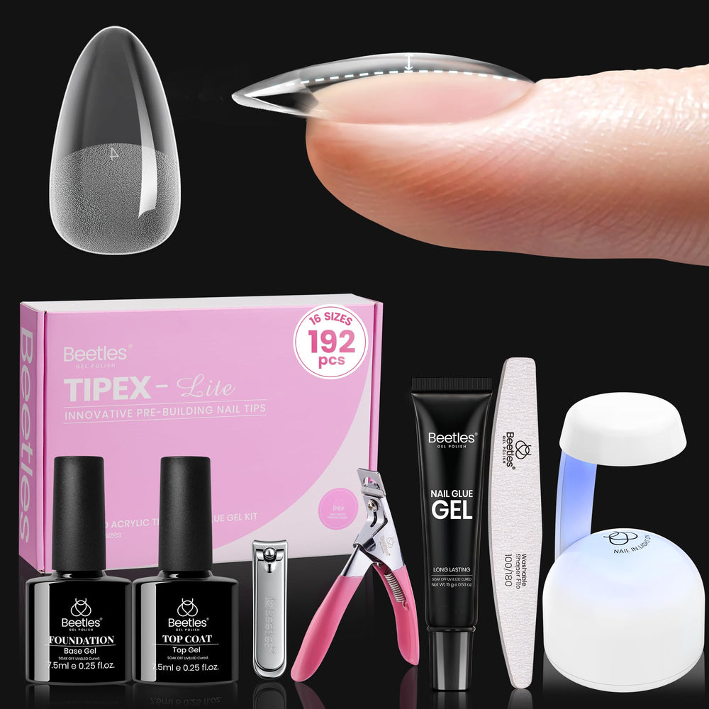 Beetles Tipex Lite Apex Nail Tips Kit box view shows complete home manicure set.
