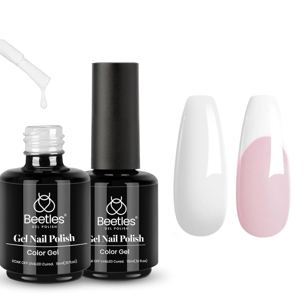 Beetles White Gel Nail Polish bottle close-up with premium glossy finish.
