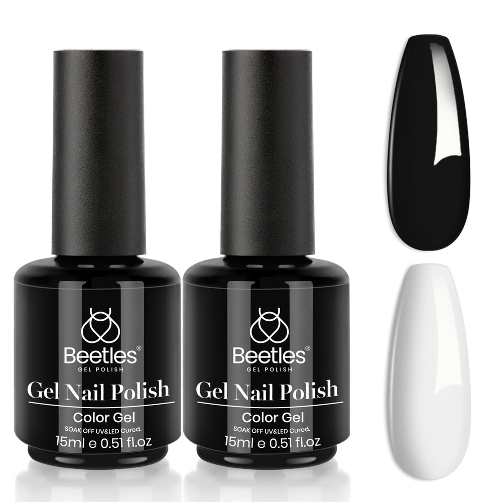 Beetles white gel nail polish kit packaging with two 15ml bottles for at-home manicures