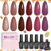 Beetles Winter Gel Nail Polish Set box with six plum burgundy shades for chic manicures