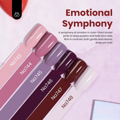 Beetles Emotional Symphony six-shade set in nude pink purple brown palette.