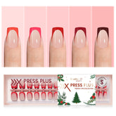 Beetles X Press Red French Tip nails closeup with bold red tip for festive manicure