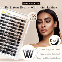 BEFER Beauty DCurl lash clusters close-up highlights dramatic curl for bold eye definition.